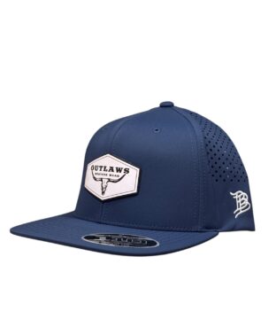 Outlaws Navy Flat Bill Performance Cap – Leather Classic Logo Patch Exclusive OBBLEA-15