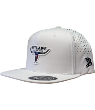 Outlaws White Flat Bill Performance Cap – PVC Texas Logo Patch Exclusive OBBPVC-18