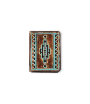 Ariat Bifold Flip Style Wallet Turquoise Outline Southwestern Brown