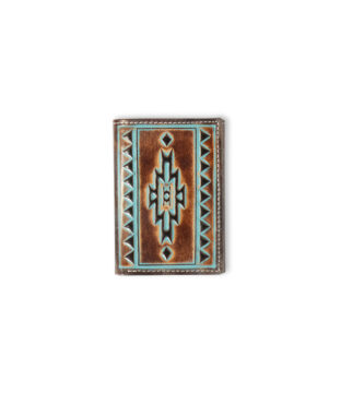 Ariat Trifold Style Wallet Turquoise Outline Southwestern Brown