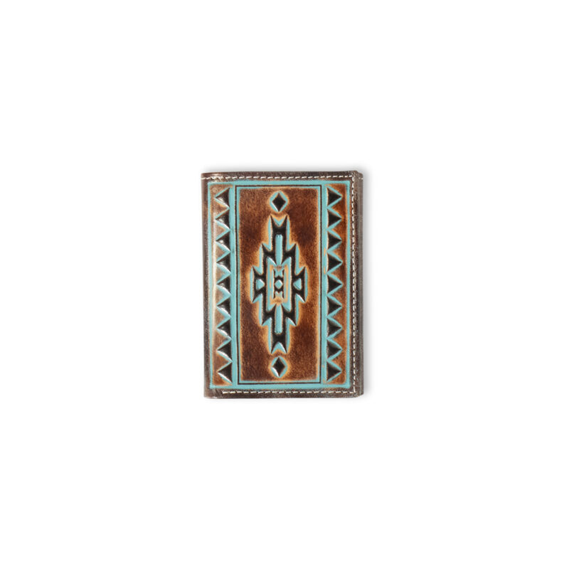 Ariat Trifold Style Wallet Turquoise Outline Southwestern Brown A3560202