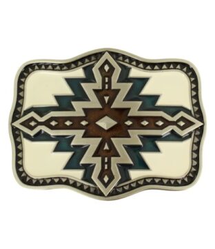 Nocona Buckle Rectangle  Smooth  Edge  Ivy  Navy  Brown Epoxy  Western  Antique Silver Belt Buckle 37997