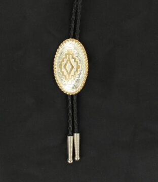 Shiny Silver/Shiny Gold  Oval Aztec Bolo Tie C10853