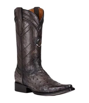 Men’s Cuadra Narrow Square Toe Black/Grey Full Quill Ostrich