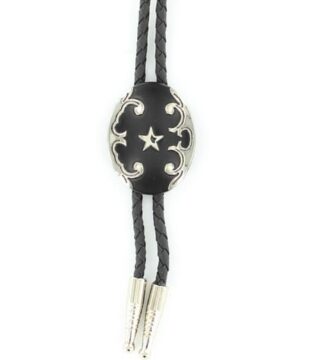 Silver Black Oval Concho Bolo Tie