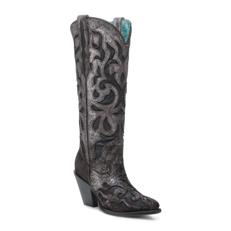 Women's Corral Brown Black Embroidery & Glitter Crystal Inlay Tall Cowboy Boots Z5353
