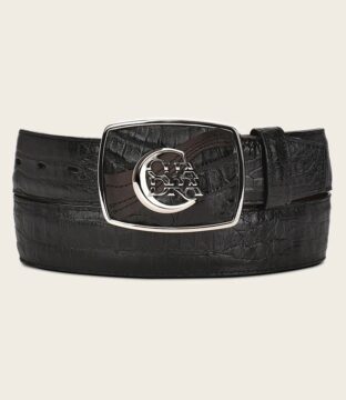 Men’s Cuadra Fuscus Caiman Belly Black Leather Belt BC309