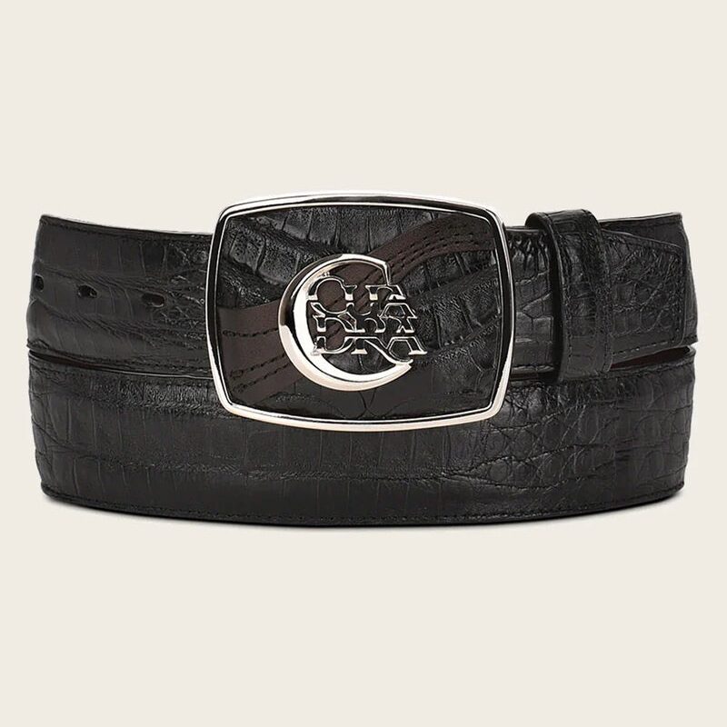Men's Cuadra Fuscus Caiman Belly Black Leather Belt BC309