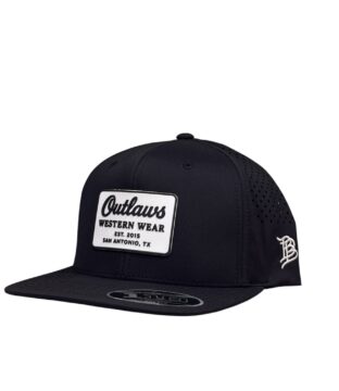 Outlaws Western Wear® Black Flat Bill Performance – PVC Classic White Patch Exclusive OBBPVC-34