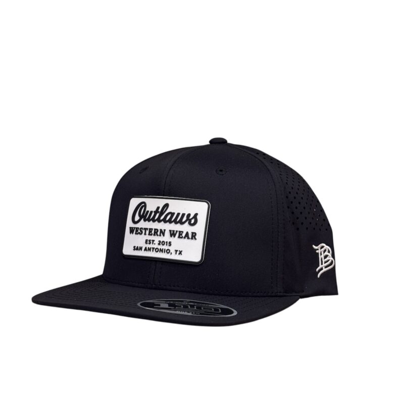 Outlaws Western Wear® Black Flat Bill Performance - PVC Classic White Patch Exclusive OBBPVC-34