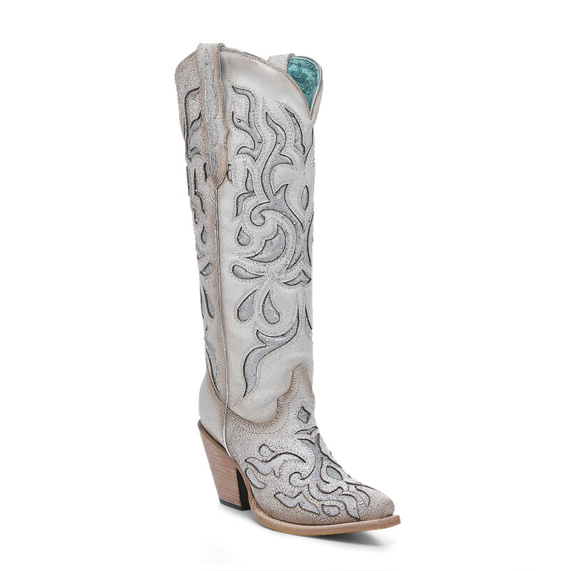 Women's Corral White Embroidery & Glitter Inlay Tall Boot Z5352