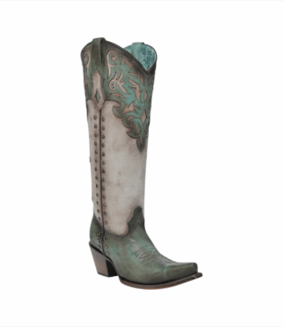 Women’s Corral Turquoise Overlay Embroidery & Studs Tall Cowboy Boot C4219