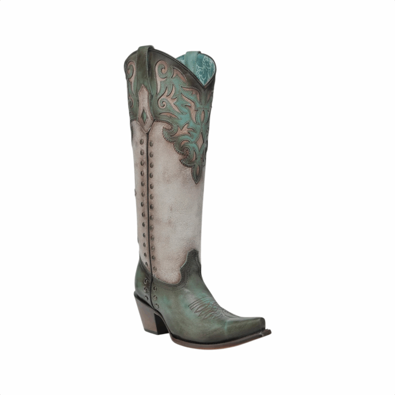 Women's Corral Turquoise Overlay Embroidery & Studs Tall Cowboy Boot C4219