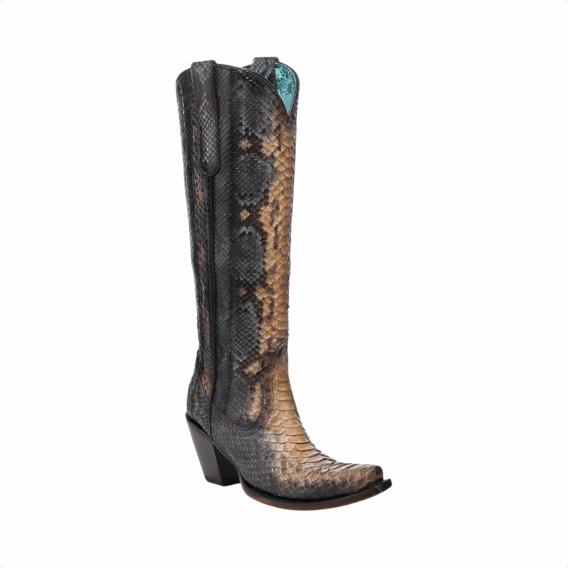 Women's Corral Genuine Python Saddle / Blue Tall Boot A4715