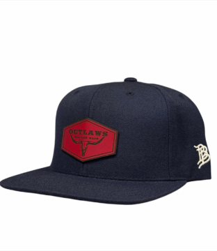 Outlaws Western Wear® Navy Flat Bill Cap – Leather Red Classic Patch Exclusive OBBLEA-36
