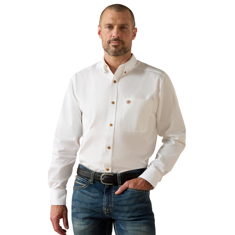 Men's Ariat Fitted Solid Twill White Shirt 10034230