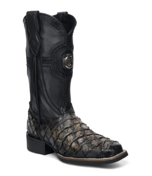 Men’s Cuadra Black Sanded Genuine Pirarucu Fish Boots CU979