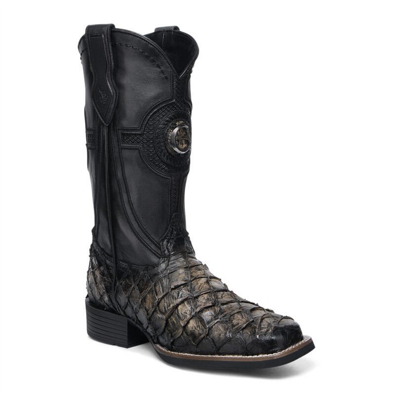 Men's Cuadra Black Sanded Genuine Pirarucu Fish Boots CU979
