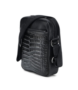 Cuadra Men Silver & Black Caiman Zipper & Studs Bag DU731