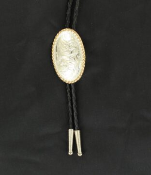 Classic Oval Engraved Gold Rope Edge Bolo Tie C10850