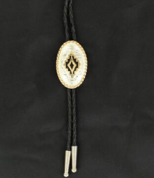 Engraved Oval Geometric Bolo Tie Gold Rope Edge C10851