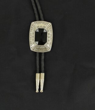 Black Onyx Rectangular Engraved Bolo Tie 22868