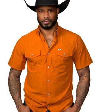 Men’s Ferrell Orange Short Sleeve Pearl Snap Button Shirt FSS1002337