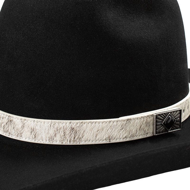 Genuine Hair-On Hide Hat Band with Black Stone Accent D740002562